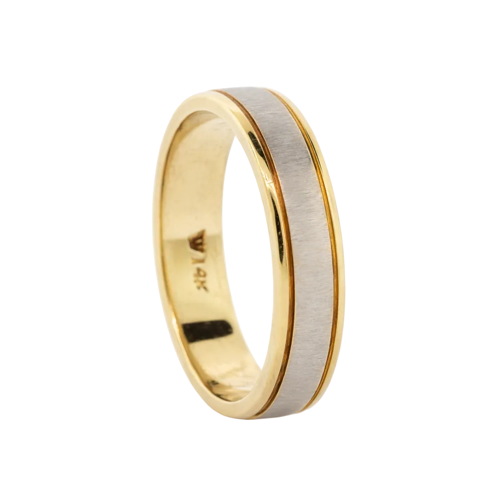 Anillo de boda en oro blanco con acabado mate y oro amarillo