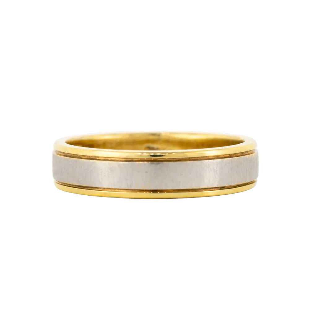 Anillo de boda en oro blanco con acabado mate y oro amarillo