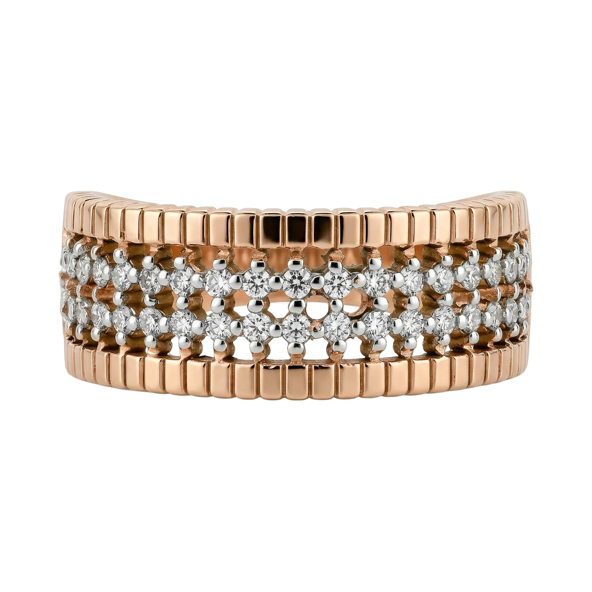 Anillo de diamantes con bordes en oro rosa