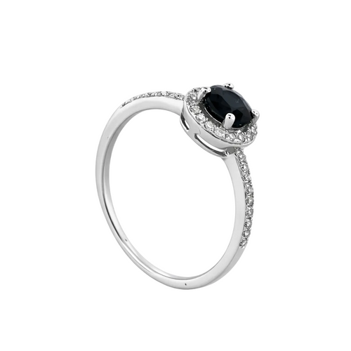 Anillo zafiro con cerco de diamantes