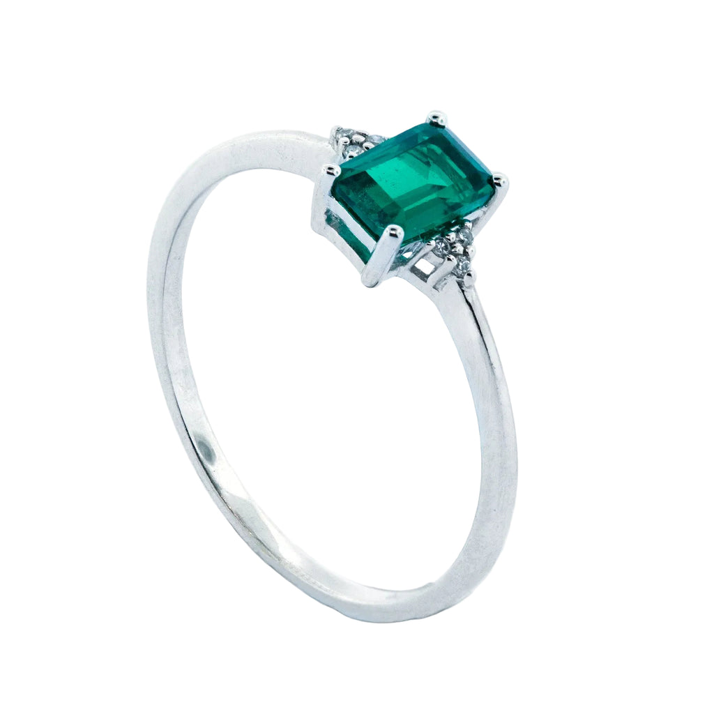 Anillo esmeralda en oro blanco