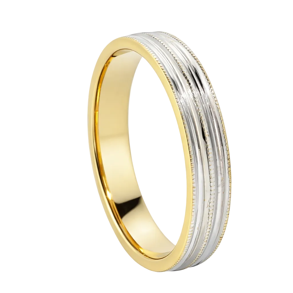 Anillo de boda en oro blanco con bordes en oro amarillo