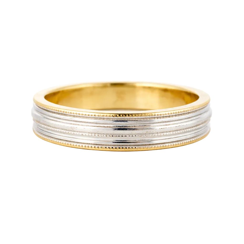 Anillo de boda en oro blanco con bordes en oro amarillo