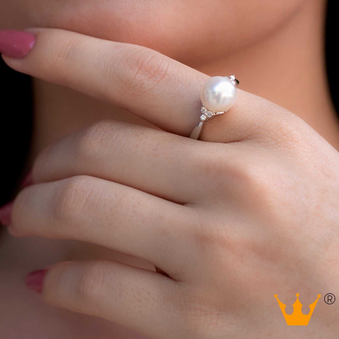 Anillo perla y diamantes