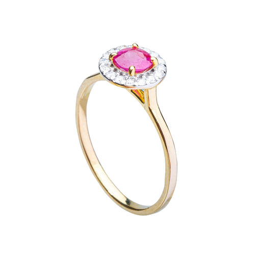 Anillo de rubí con cerco de diamantes