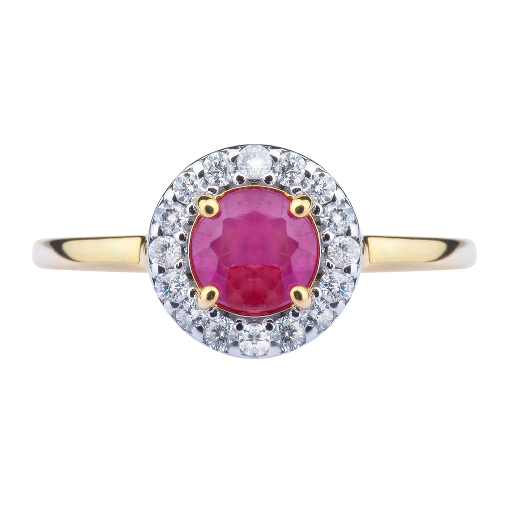 Anillo de rubí con cerco de diamantes