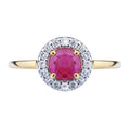 Anillo de rubí con cerco de diamantes