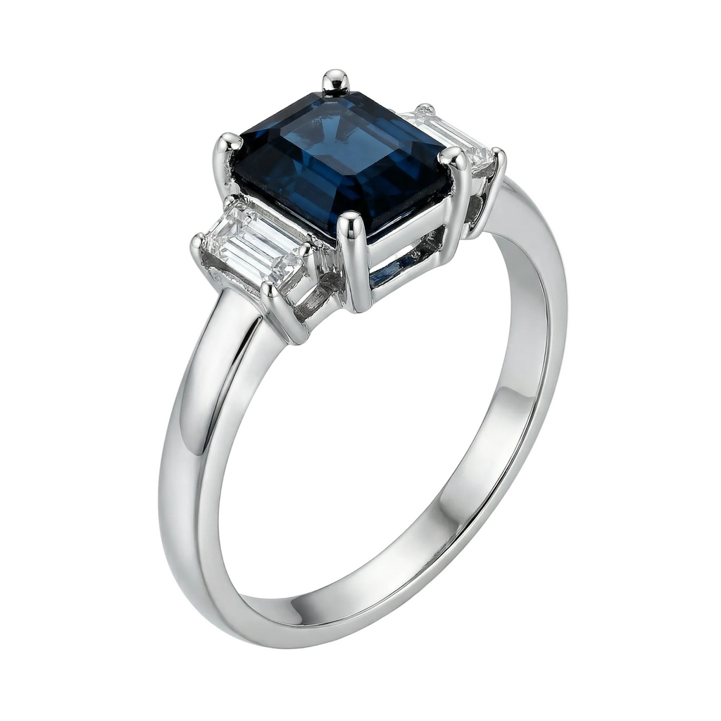 Anillo zafiro en corte esmeralda