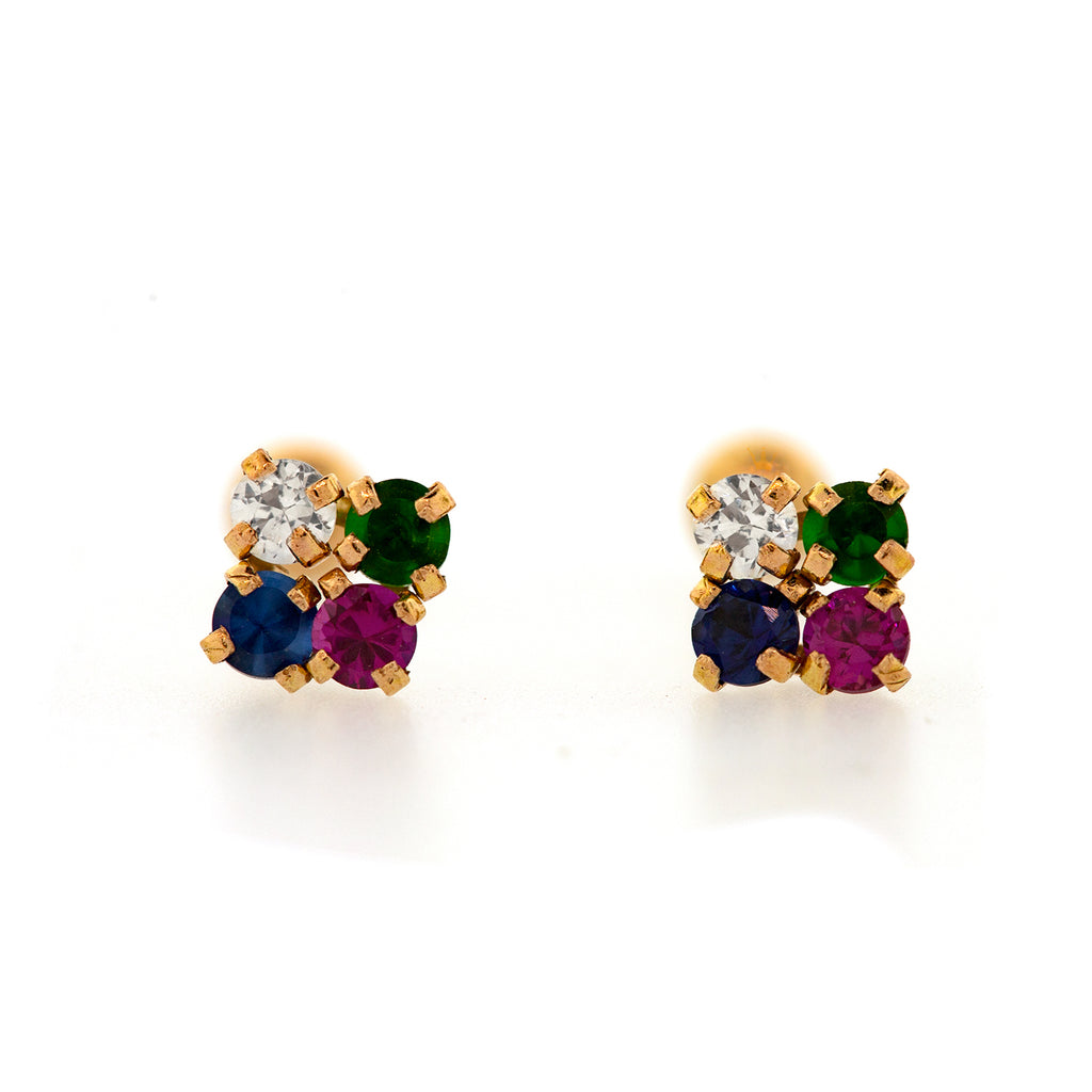Broqueles con 4 circonias de color