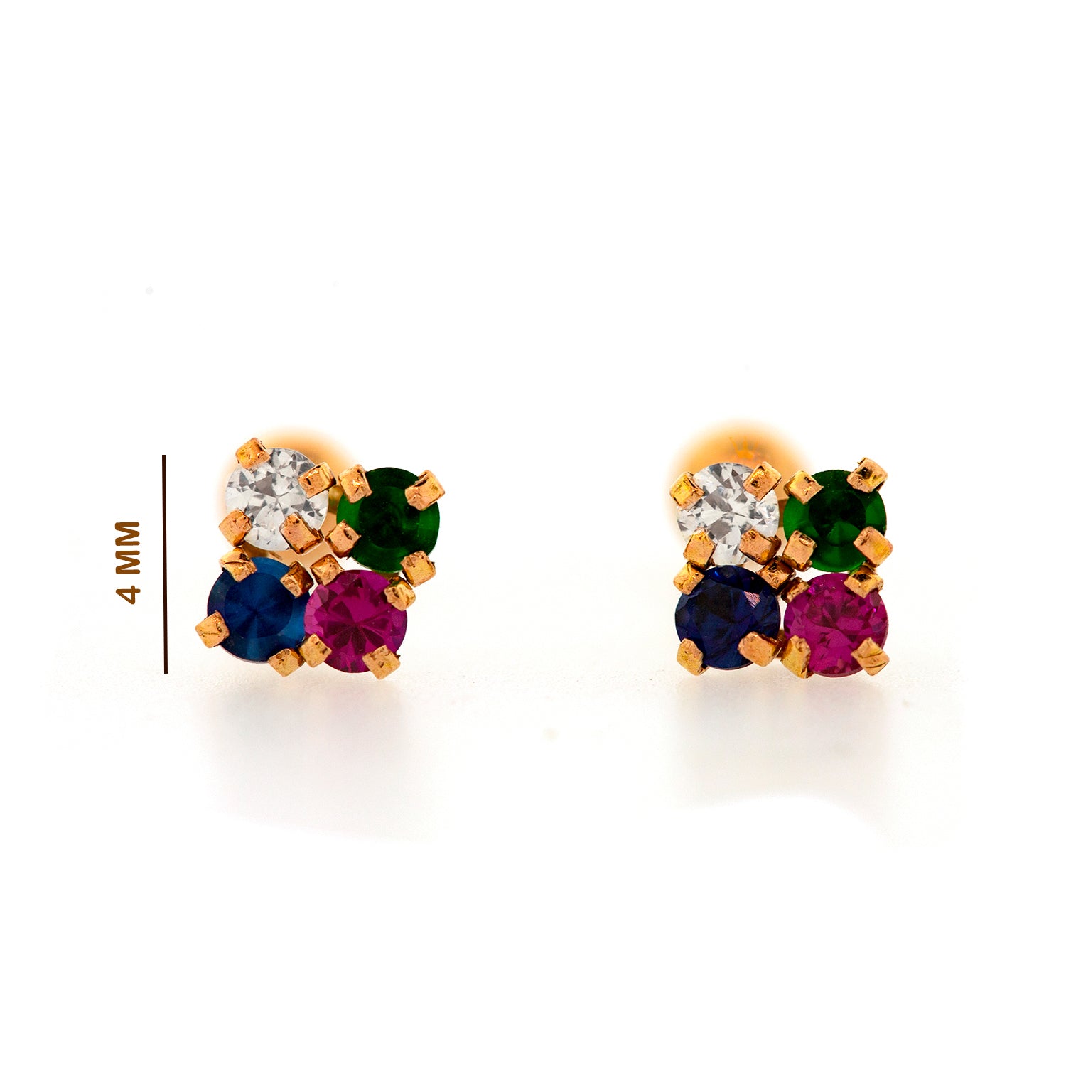 Broqueles con 4 circonias de color