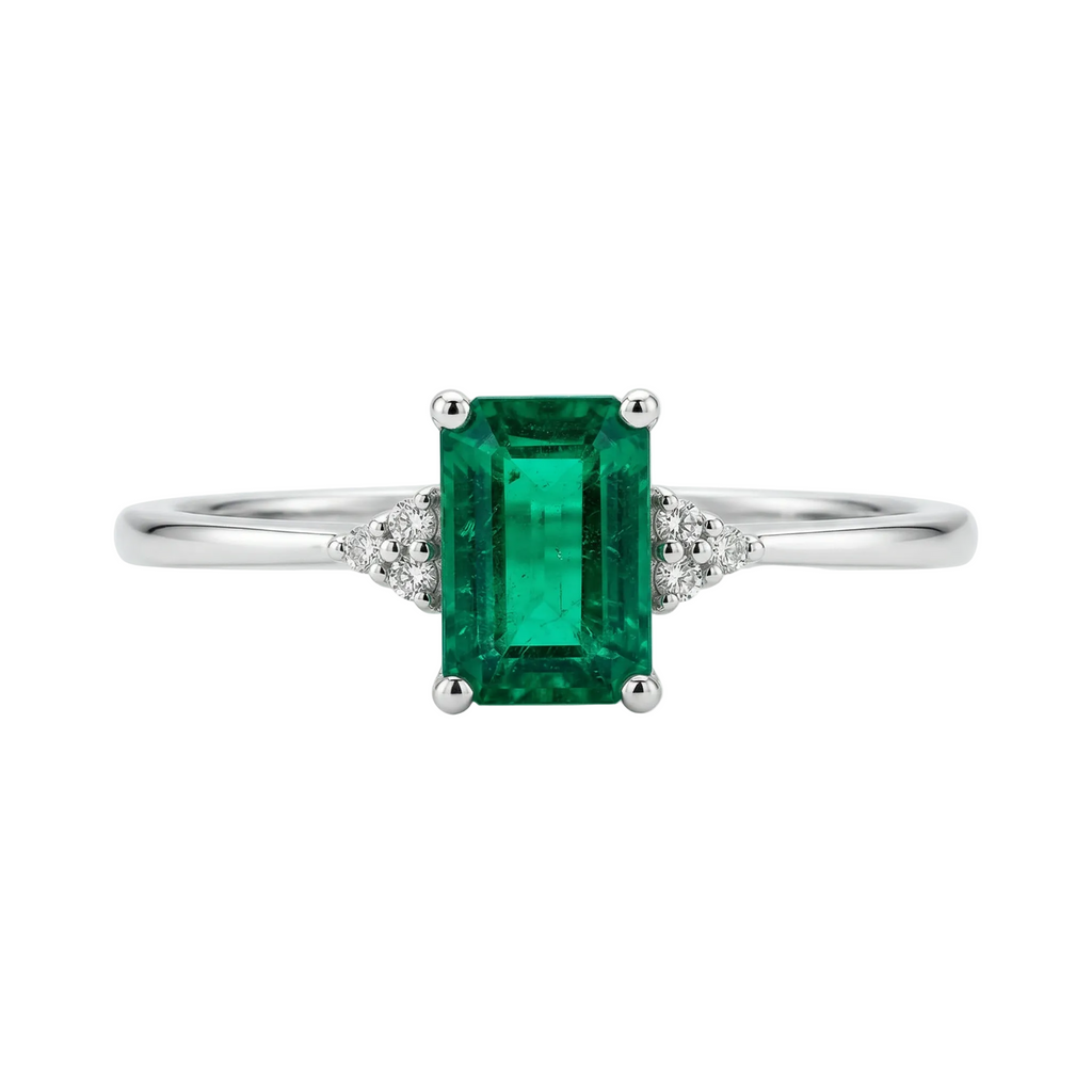 Anillo esmeralda en oro blanco