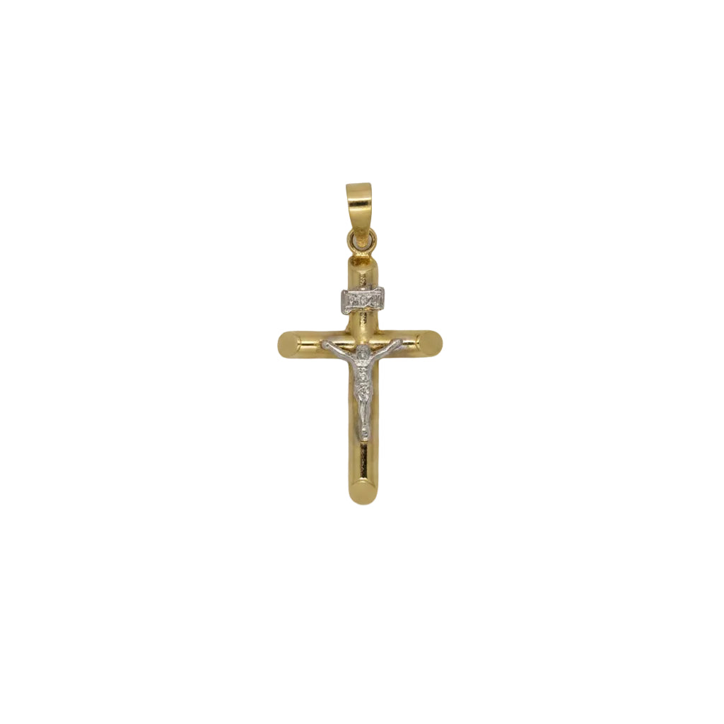 Cruz bicolor con cristo 14 K
