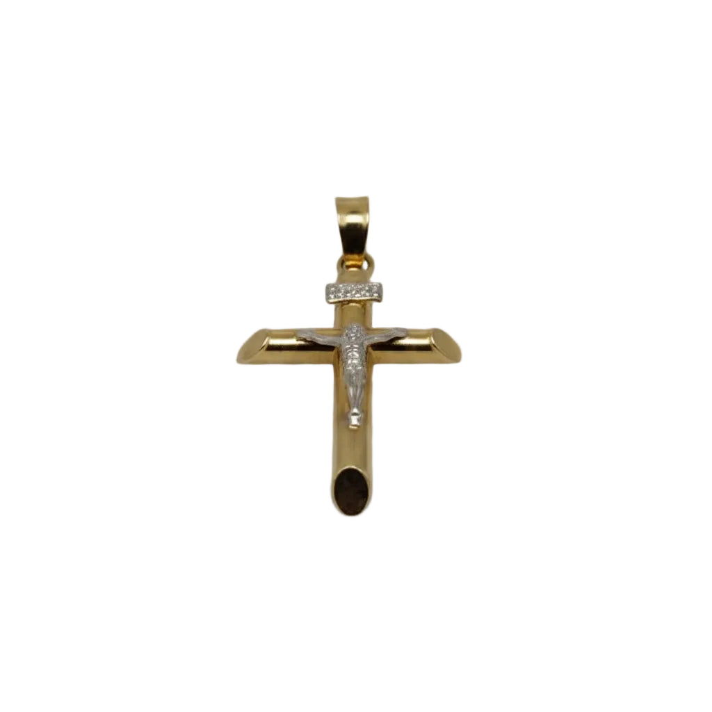 Cruz bicolor con cristo 14 K