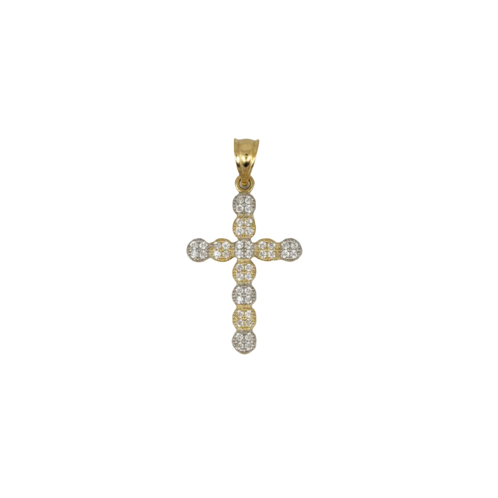 Cruz bicolor 14K con circonias