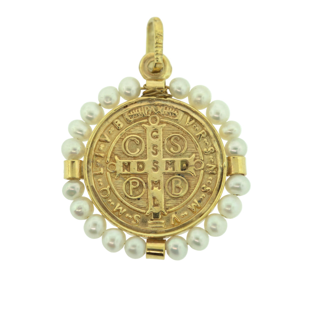 Medalla San Benito con perlas