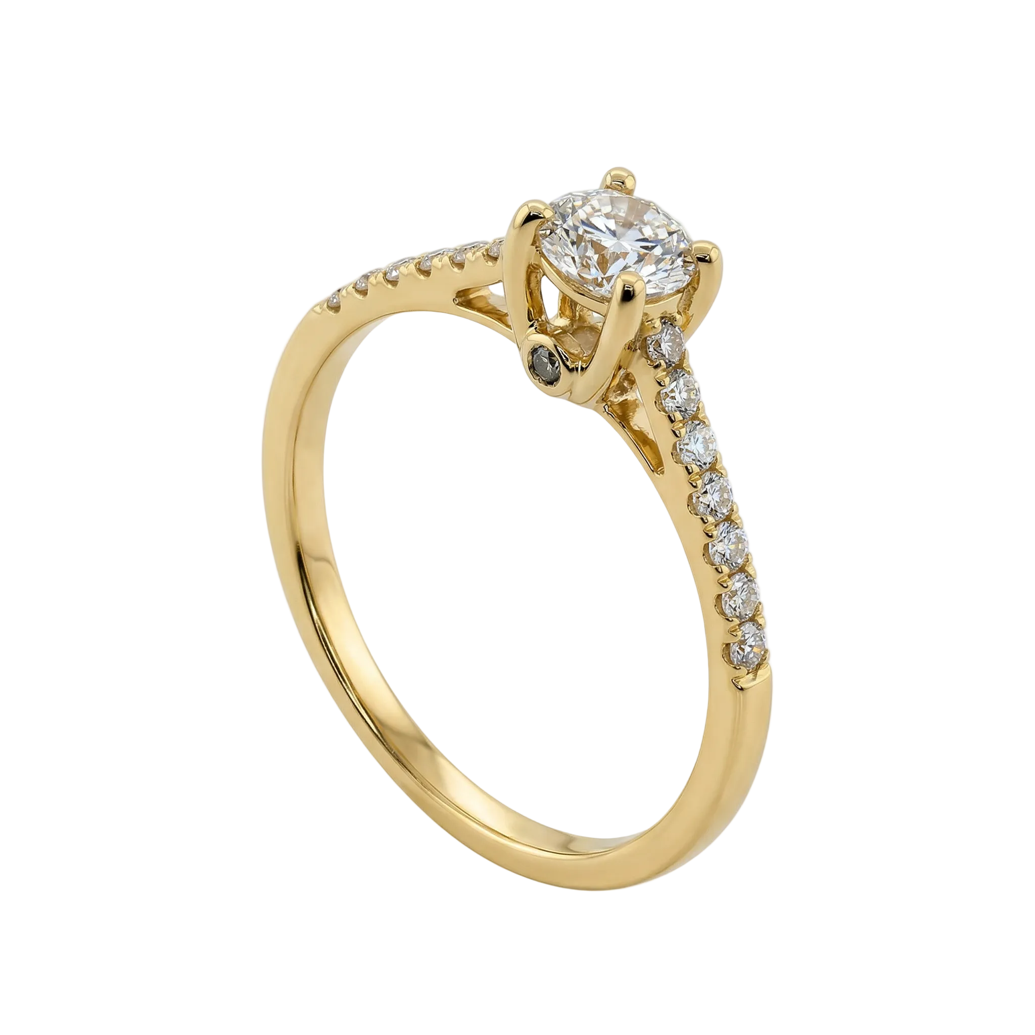 Anillo de compromiso con diamante central  en oro amarillo