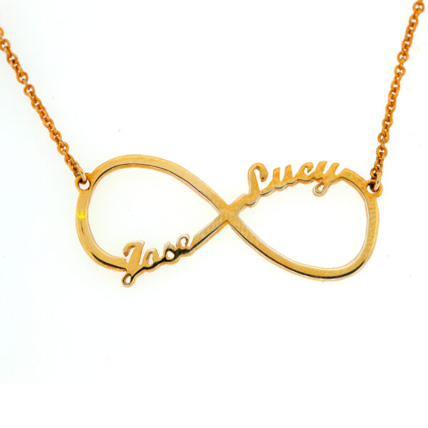 Pendentif con dije de infinito y nombres personalizados de oro